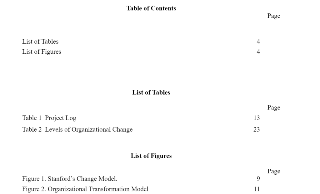 formatting dissertation table of contents